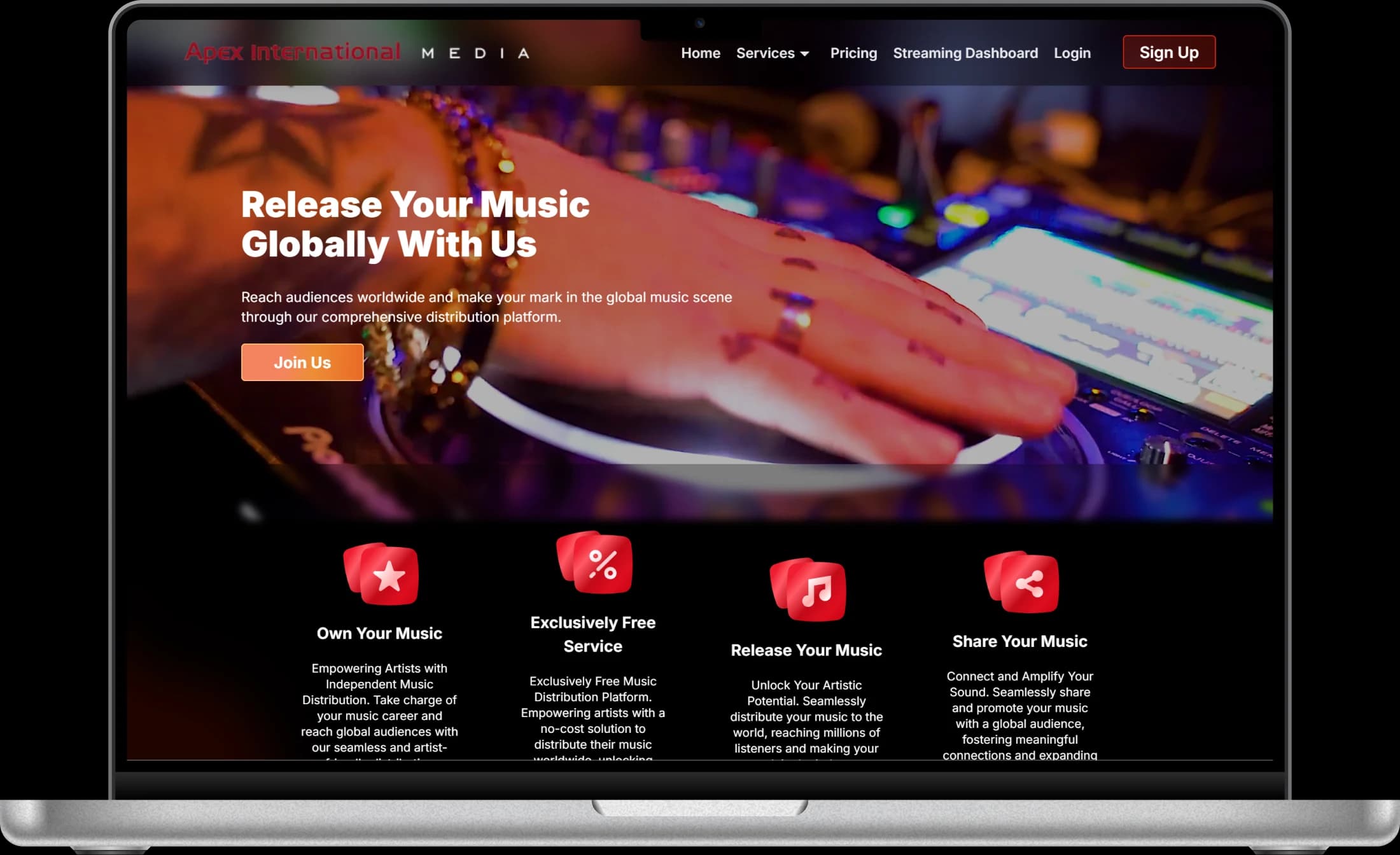 Apex International Media web screenshot 1 showing key features and user interface