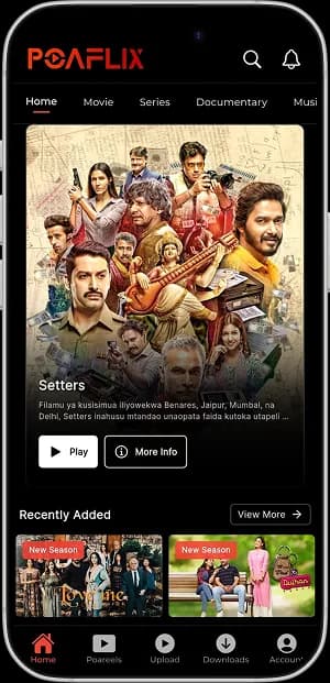Poaflix streaming app home screen