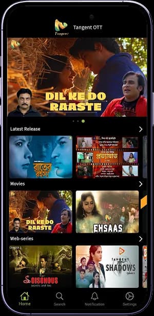 Tangent OTT app screen